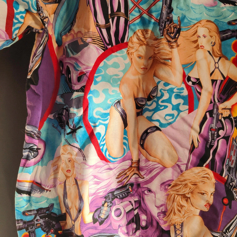 Eddy Pagnoni Graphic Print Shirt Comic Art Action Girl Cotton Short