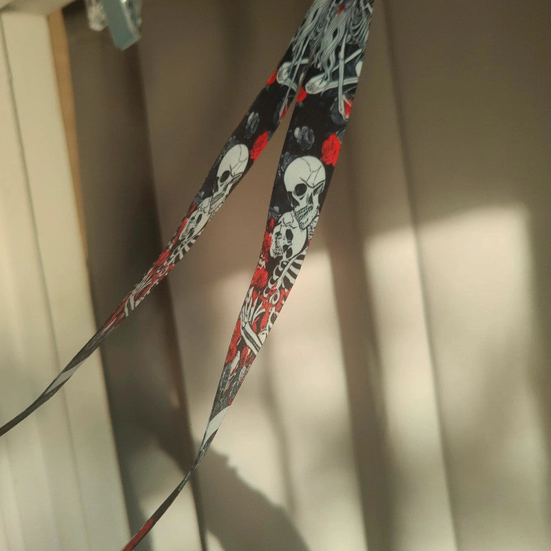Skull and Rose Pattern Lanyard Alt Goth Grunge Accessory