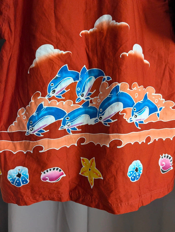 Phuket Batik 2004 Tsunami Memorial Dolphin Shirt Size XL Terracott