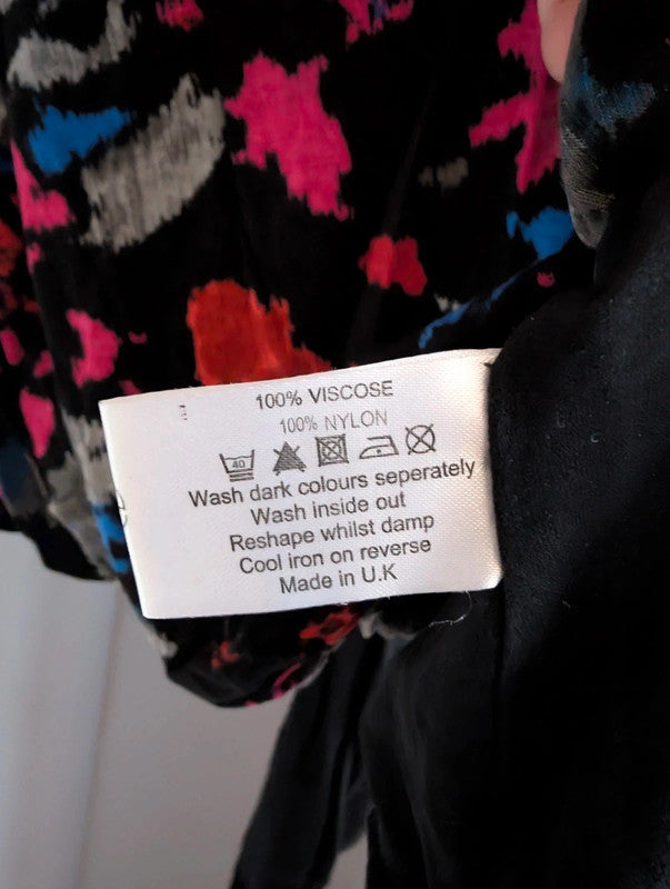 Rise Black Floral Abstract Balloon Hem Dress UK 12 Indie Whimsigoth
