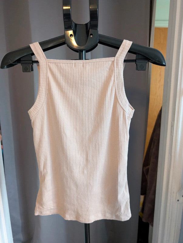 River Island Pink Ribbed Cotton Vest Top Size 12
