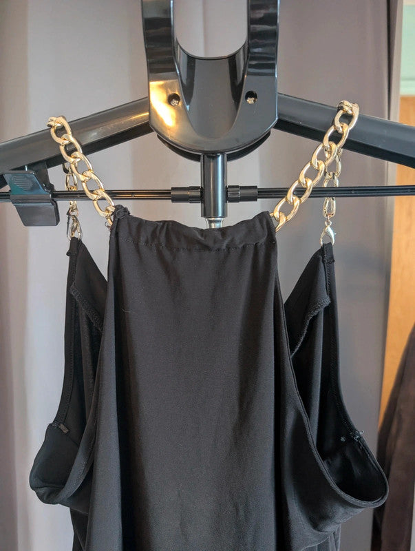 George Black Gold Chain Strap Cami Tank Top Size 10
