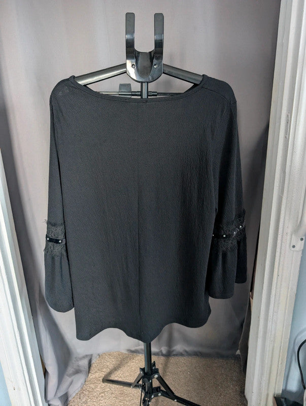 Matalan Black Textured Bell Sleeve Top Size 20 Whimsigoth Gothic Blouse
