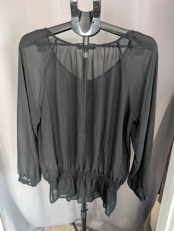 Next Black Sheer Chiffon Blouse UK 18 Whimsigoth Smocked Peplum Top