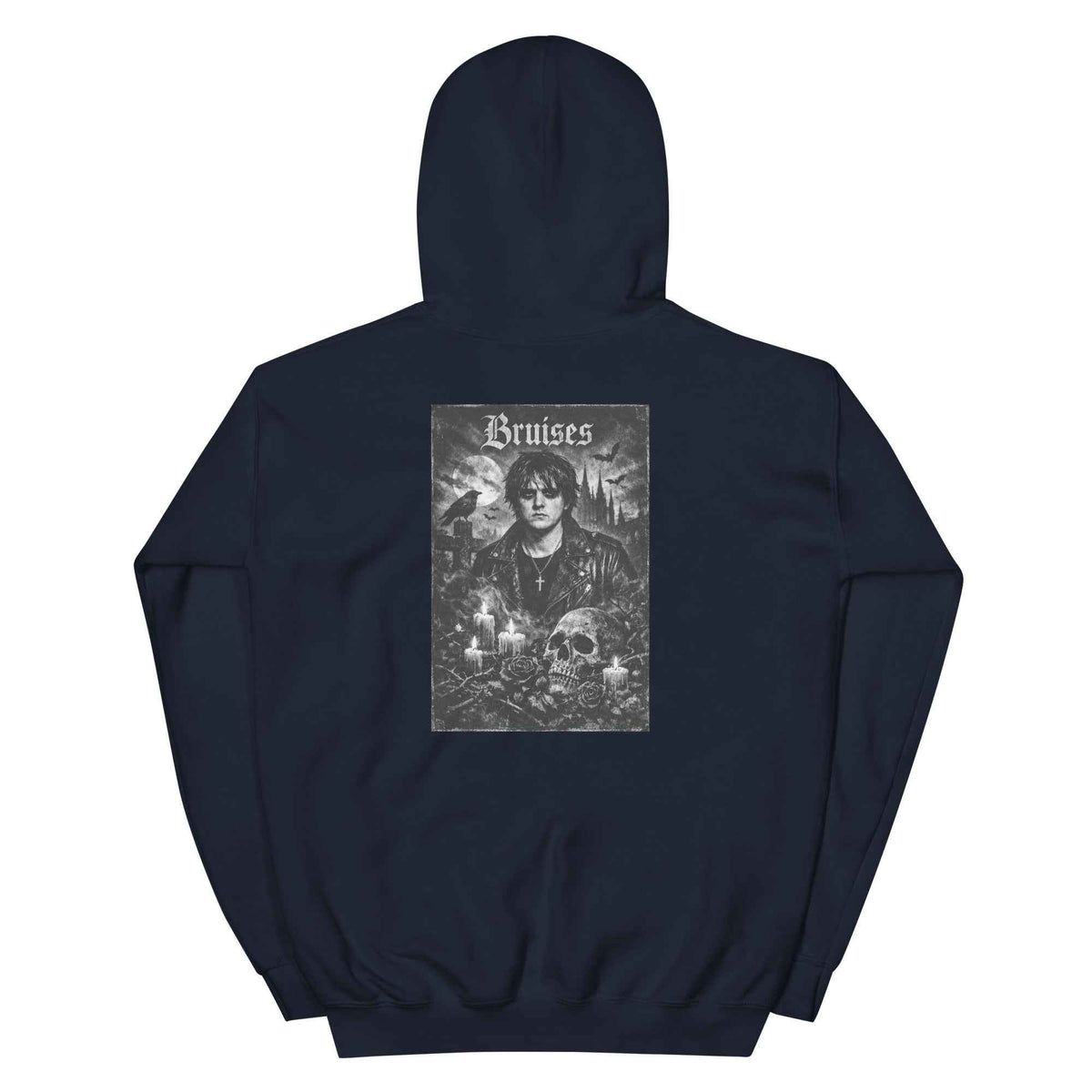 Unisex Lewis Capaldi Gothic Bruises pullover hoodie, navy, back graphic print