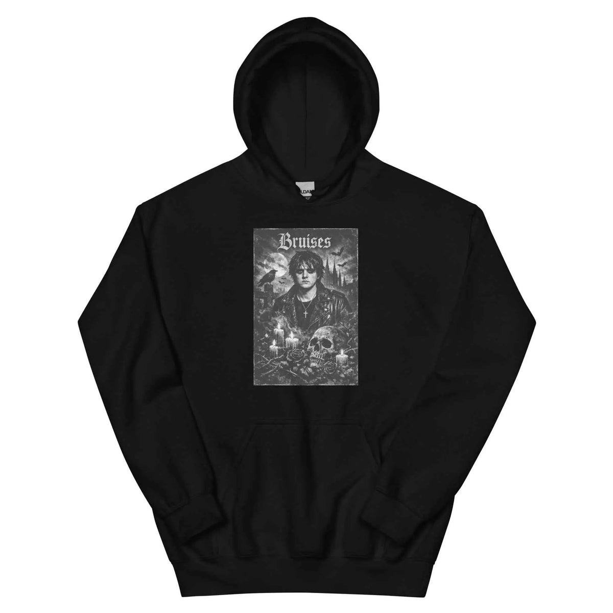 Unisex Lewis Capaldi Gothic Bruises pullover hoodie, black, front graphic print