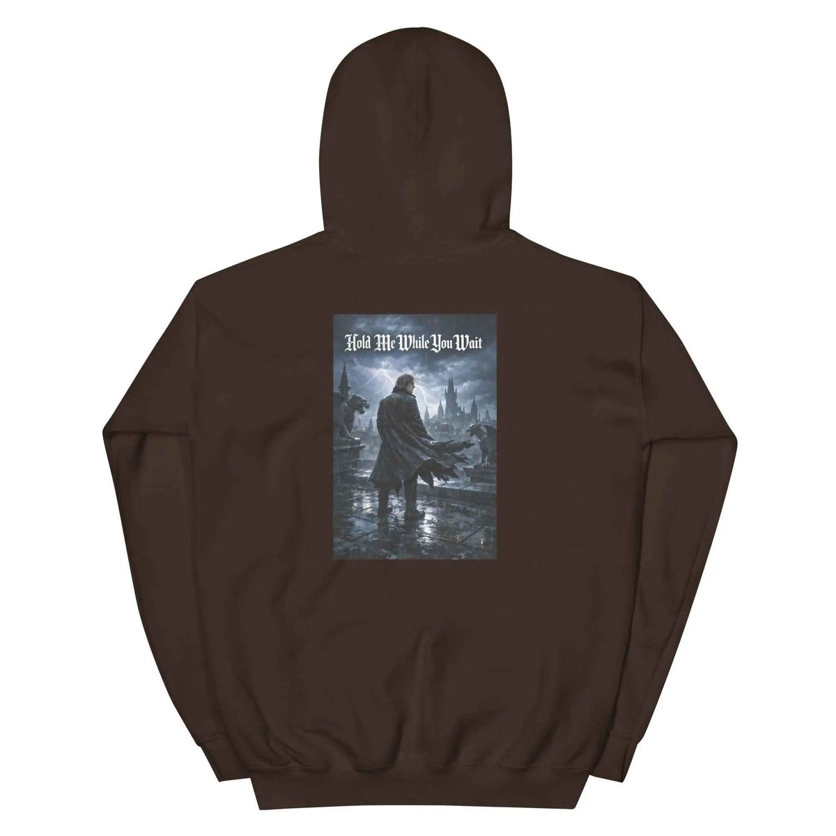 Dark brown unisex pullover hoodie with hood and back graphic print