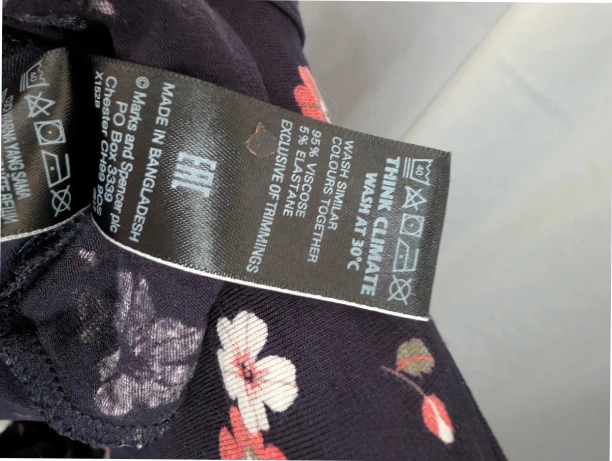 M&S COLLECTION navy blue floral mini dress with high neck and long sleeves.