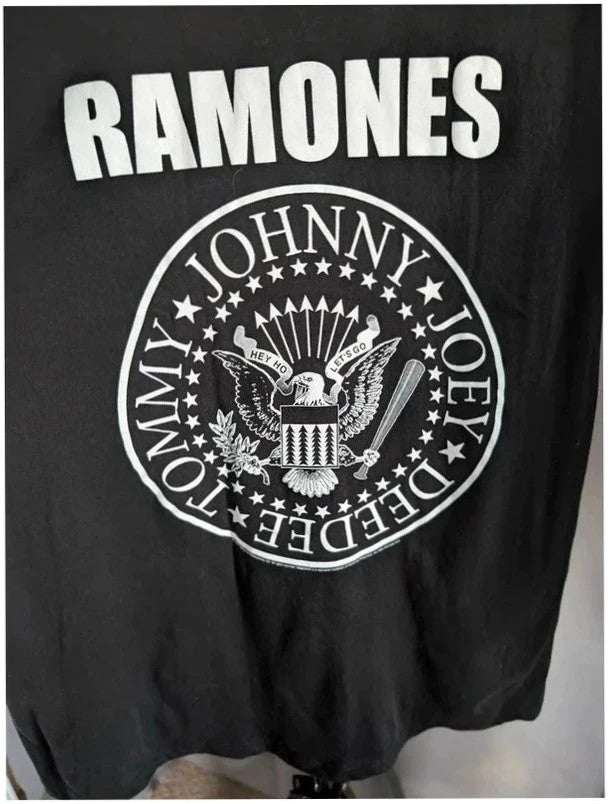 Ramones black graphic t-shirt featuring eagle logo and band member names in white.