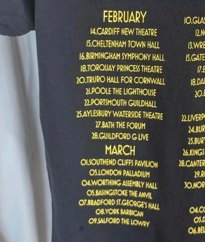 Official Jason Donovan black graphic t-shirt featuring Doin' Fine 25+ tour print and concert dates.
