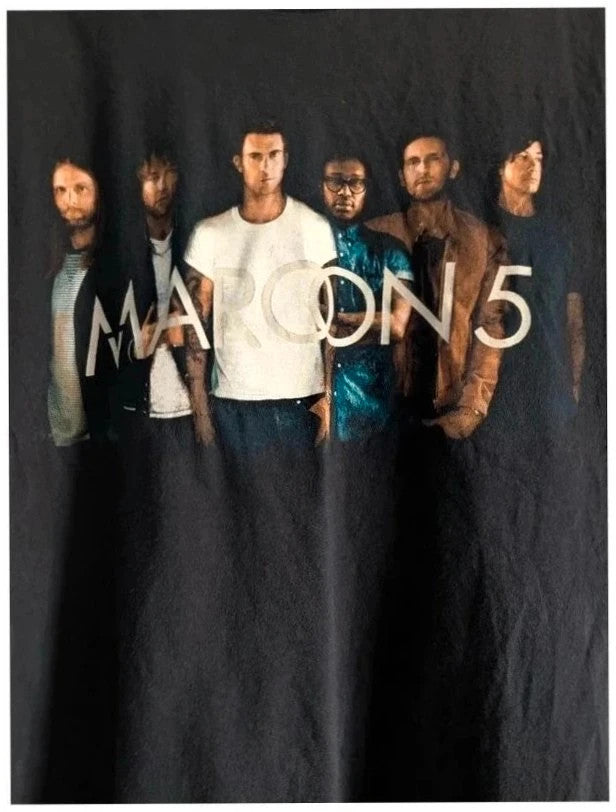 American Apparel black graphic t-shirt featuring Maroon 5 band portrait and tour dates.