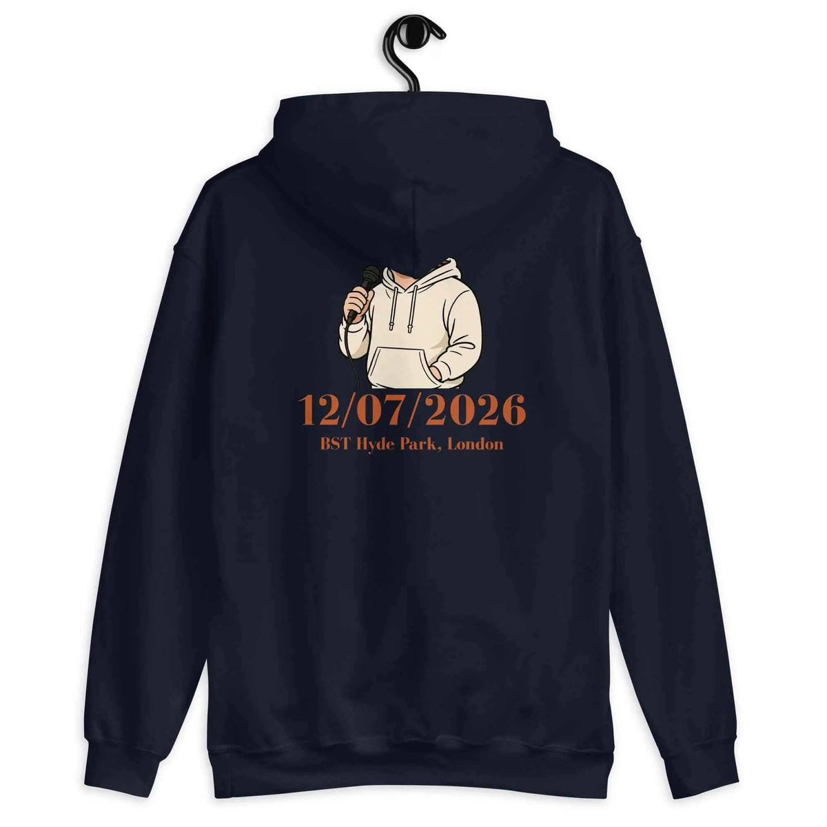 Navy unisex pullover hoodie with back graphic and kangaroo pocket