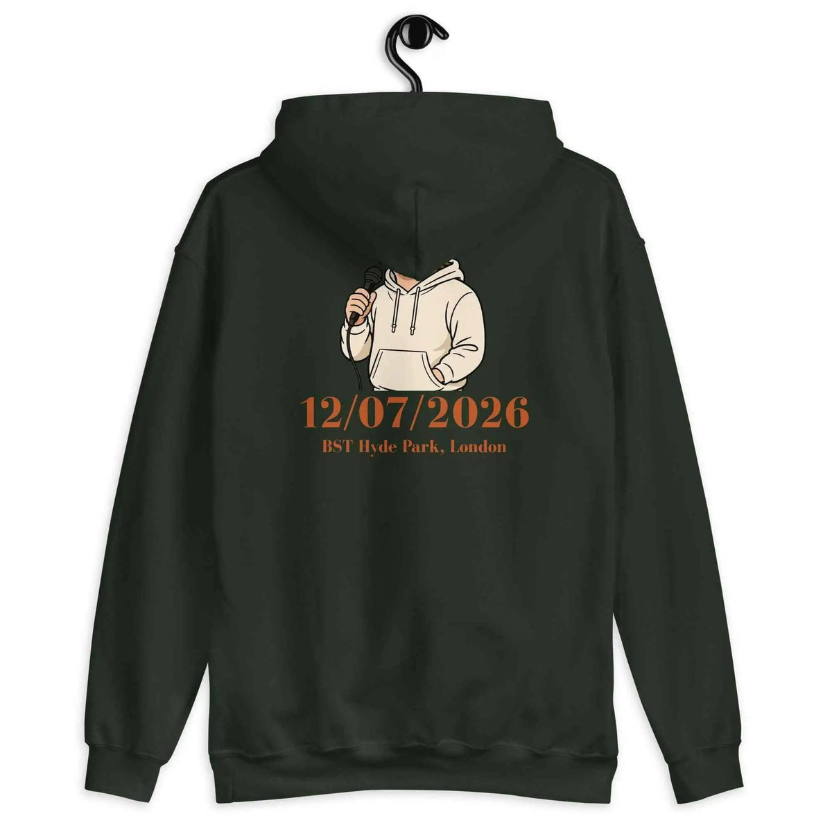 Forest green unisex pullover hoodie with back graphic and kangaroo pocket
