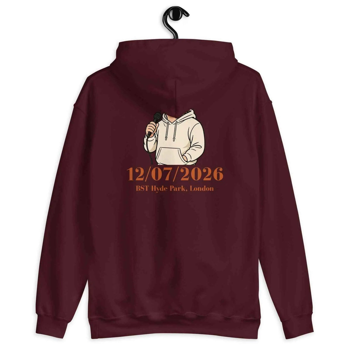 Maroon unisex pullover hoodie with back graphic and kangaroo pocket