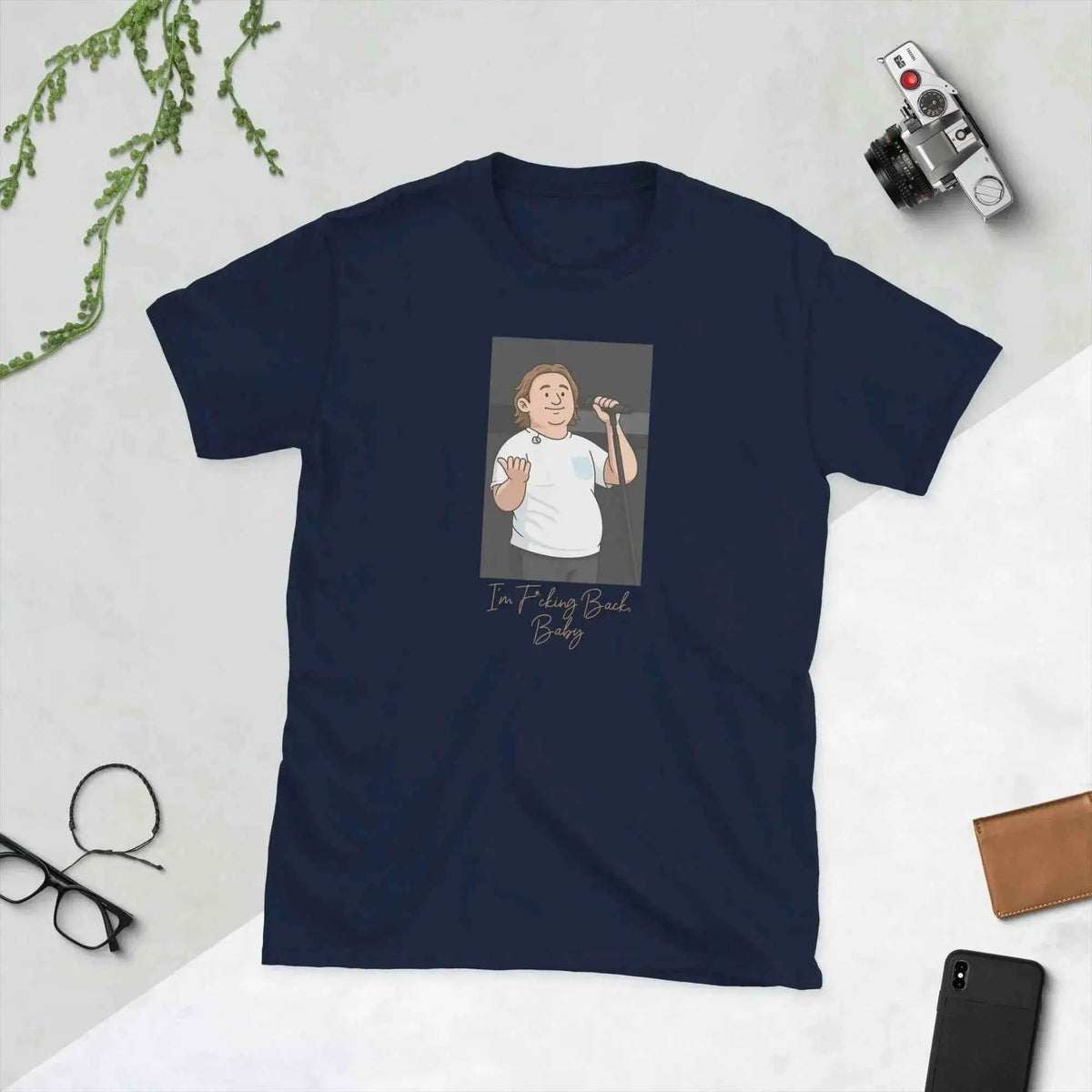 Unisex T-shirt in navy with front cartoon concert graphic print
