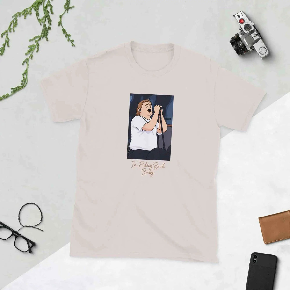 Natural unisex soft cotton concert T-shirt with front cartoon graphic print