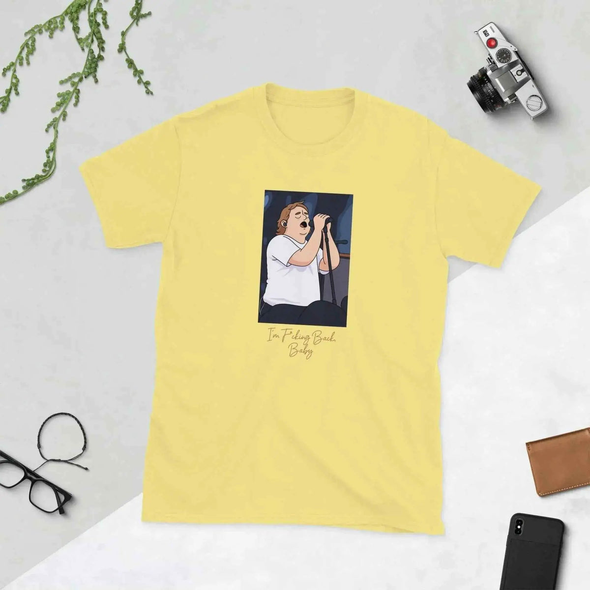 Daisy yellow unisex soft cotton concert T-shirt with front cartoon graphic print