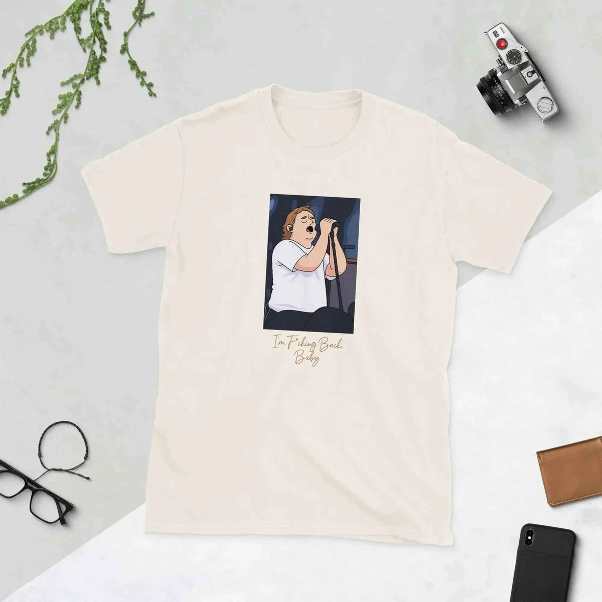 Cream unisex soft cotton concert T-shirt with front cartoon graphic print