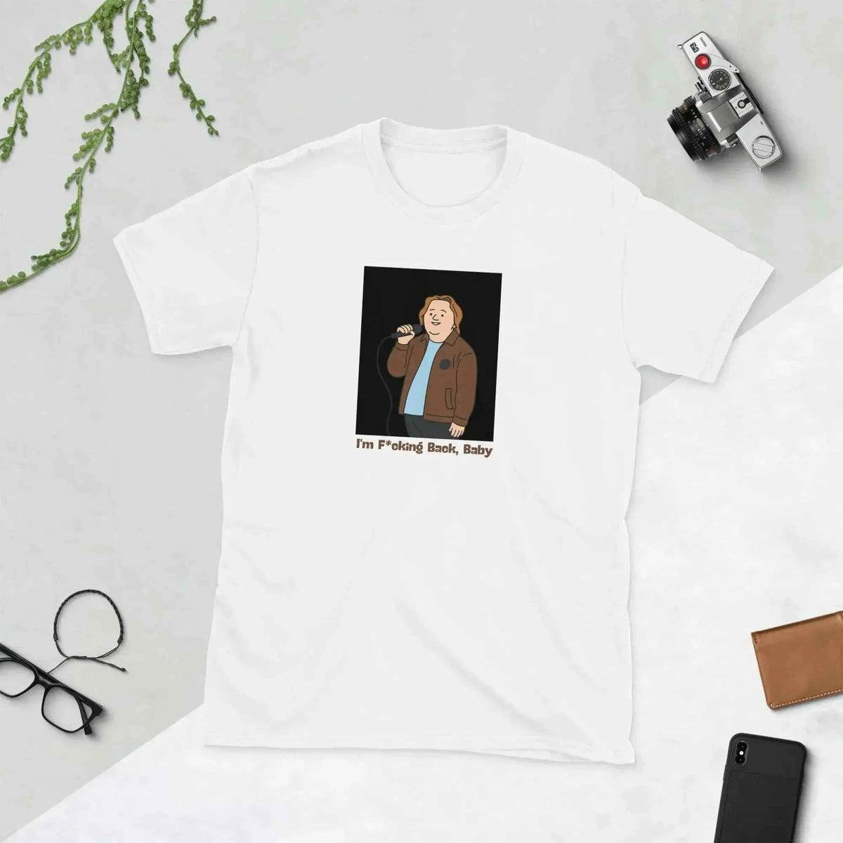 Unisex white T-shirt with centered portrait graphic print