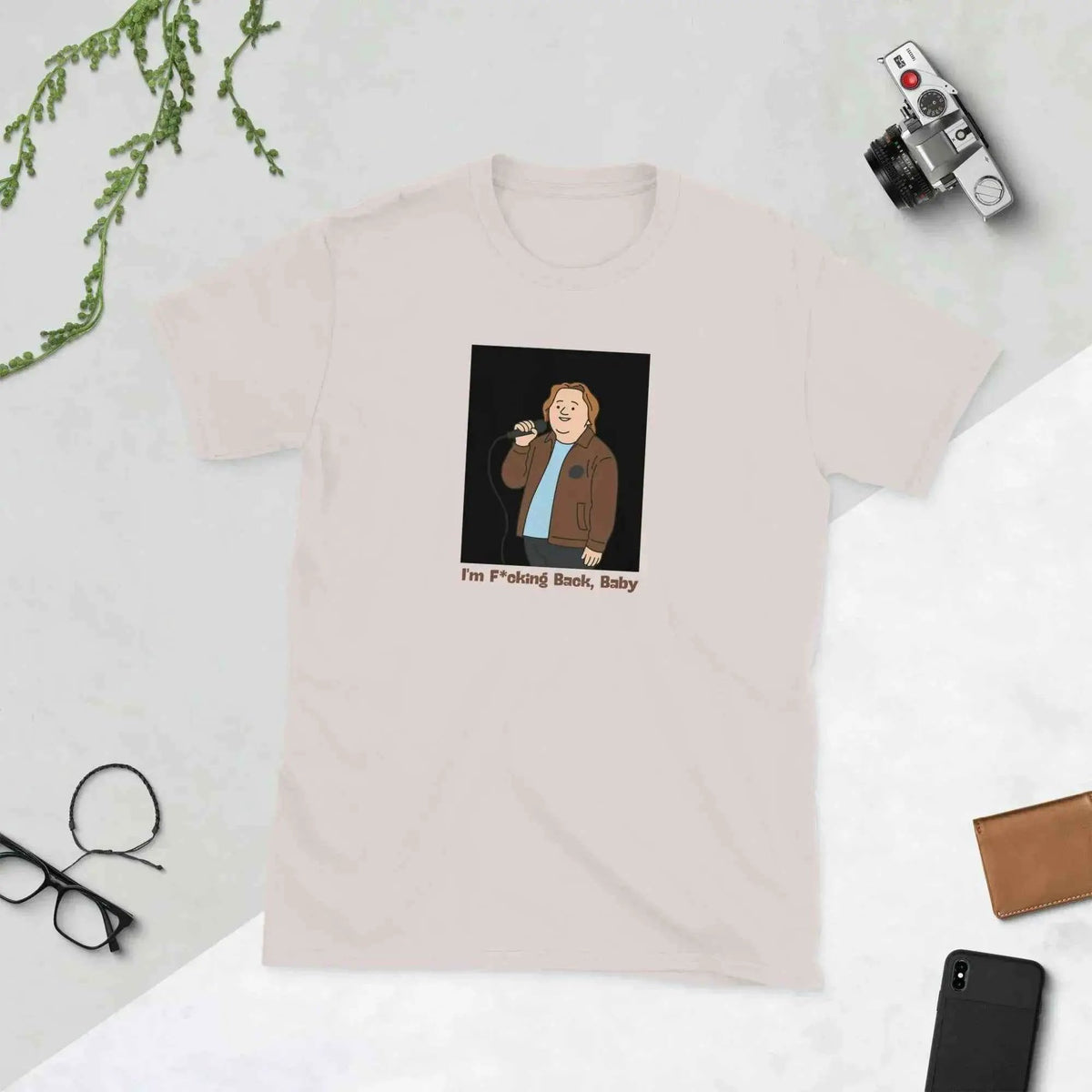 Unisex pale pink T-shirt with centered portrait graphic print