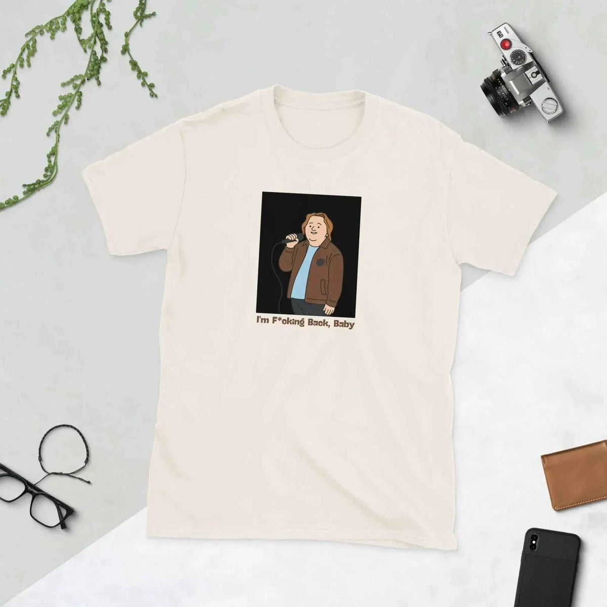 Unisex cream T-shirt with centered portrait graphic print