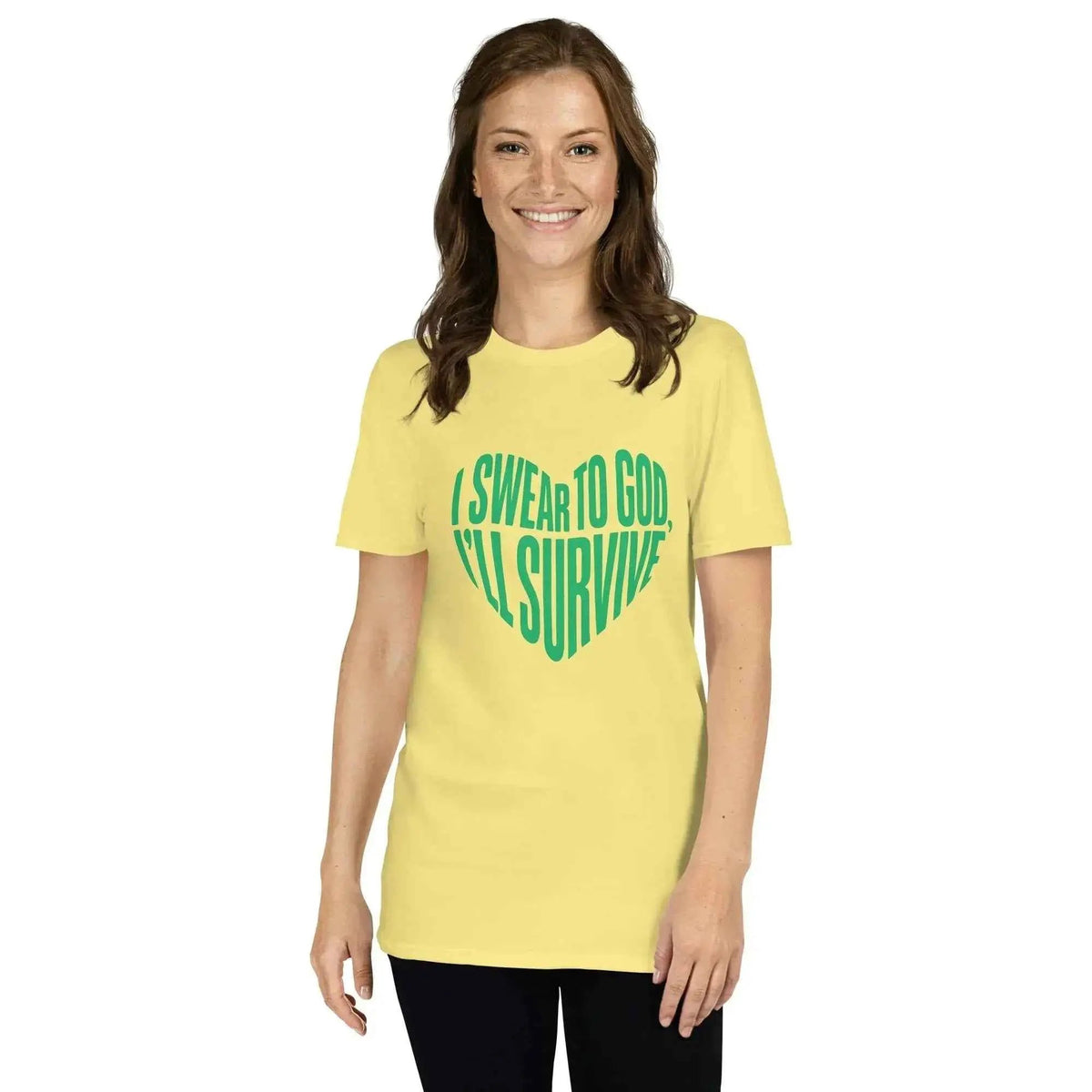 Unisex graphic T-shirt in yellow with green lyric heart print on the front