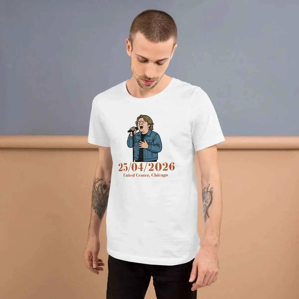 White unisex graphic T-shirt with front date portrait print