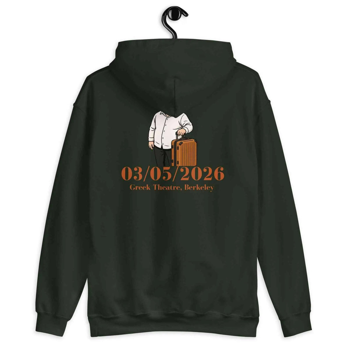 Forest green unisex cotton hoodie with back graphic and pullover hood.