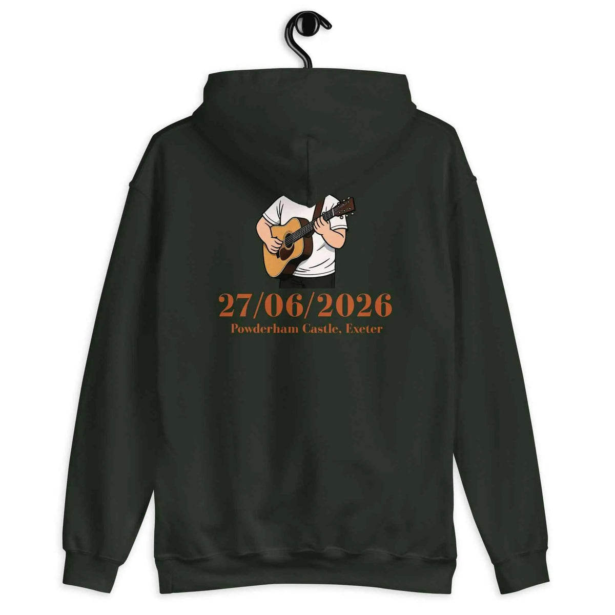 Unisex forest green tour hoodie with back graphic, hood, and kangaroo pocket