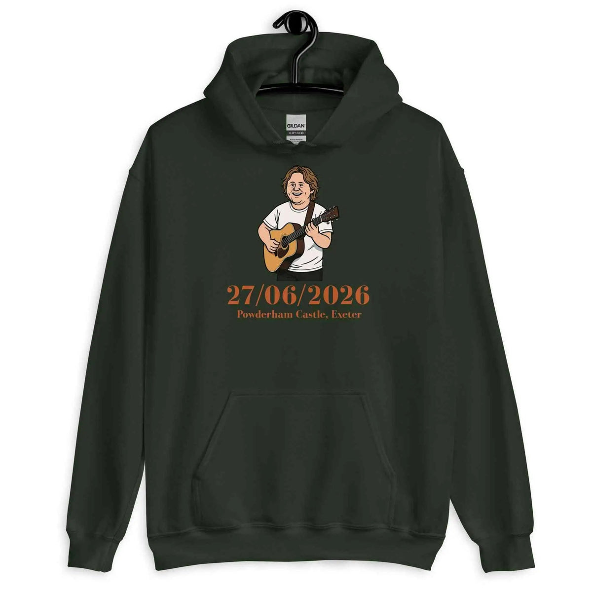 Unisex forest green tour hoodie with front graphic and kangaroo pocket