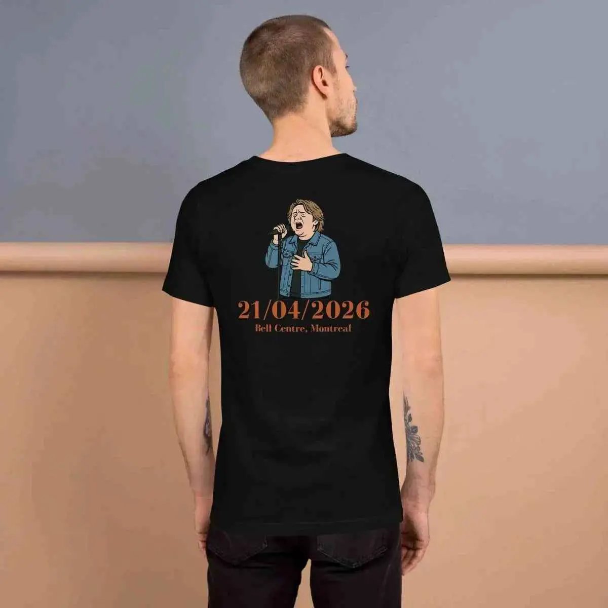 Black fan tee back with mic graphic and text 21/04/2026, Bell Centre Montreal