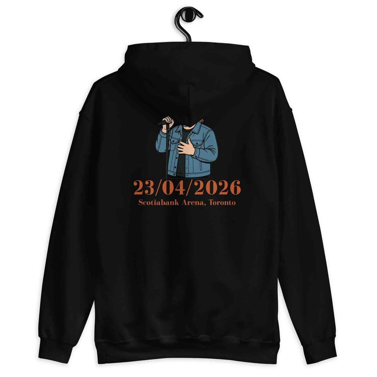 Black tour hoodie, back view, with concert graphic and 23/04/2026 for Scotiabank Arena