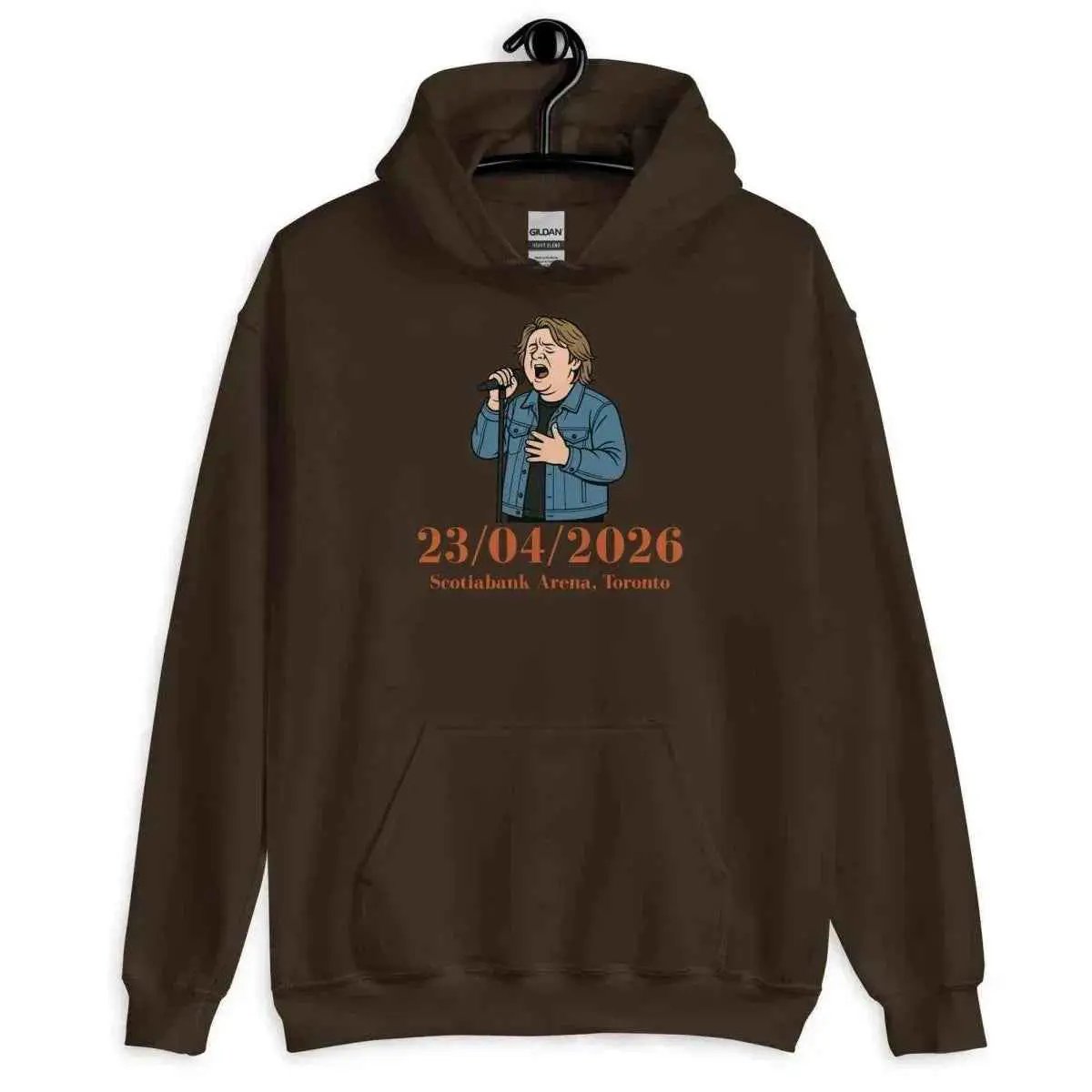 Dark chocolate tour hoodie with front graphic and 23/04/2026 text for Scotiabank Arena
