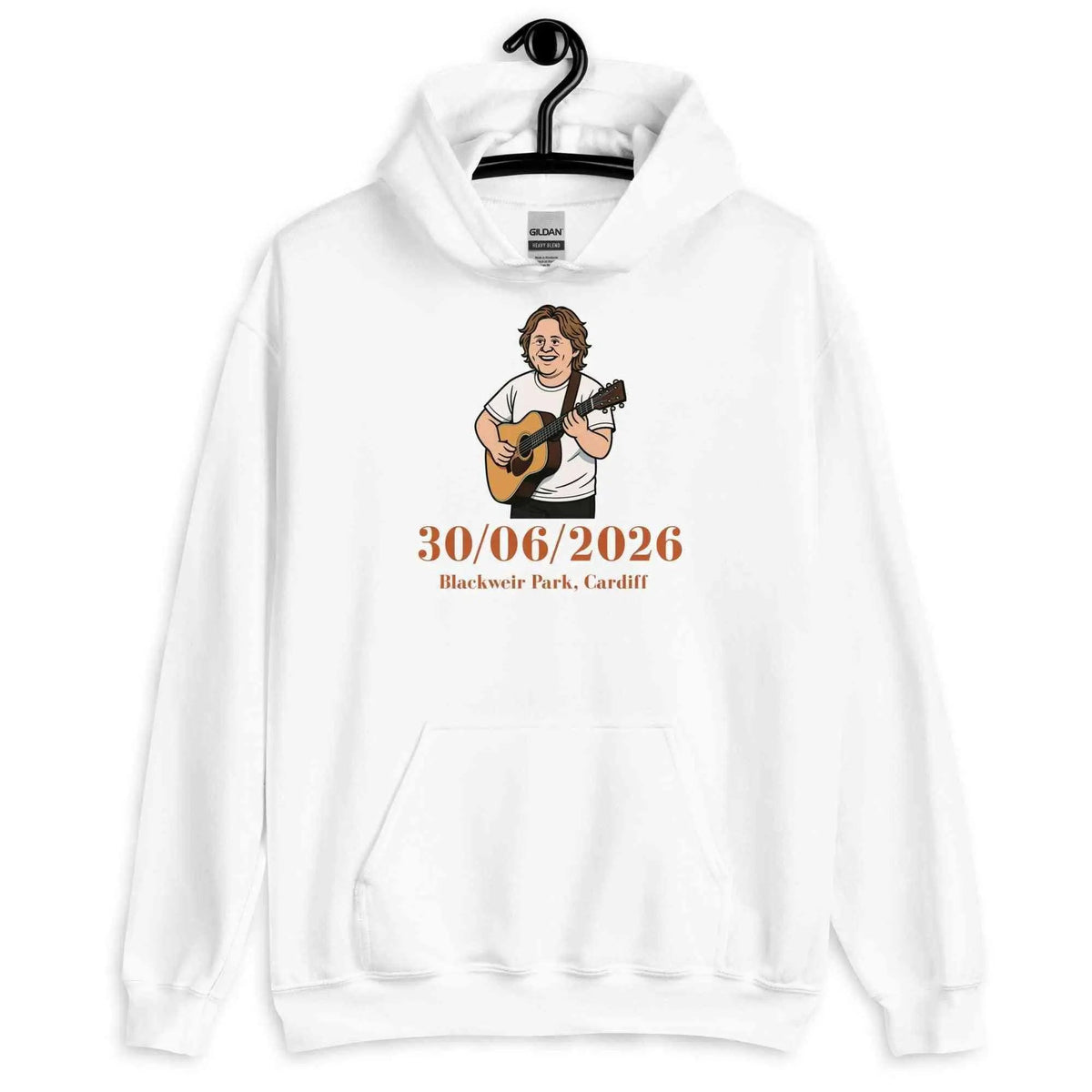 Unisex white hoodie with front graphic and kangaroo pocket