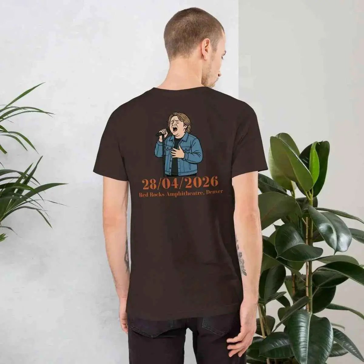 Unisex graphic T-shirt, dark brown, back print with girl illustration and 28/04/2026