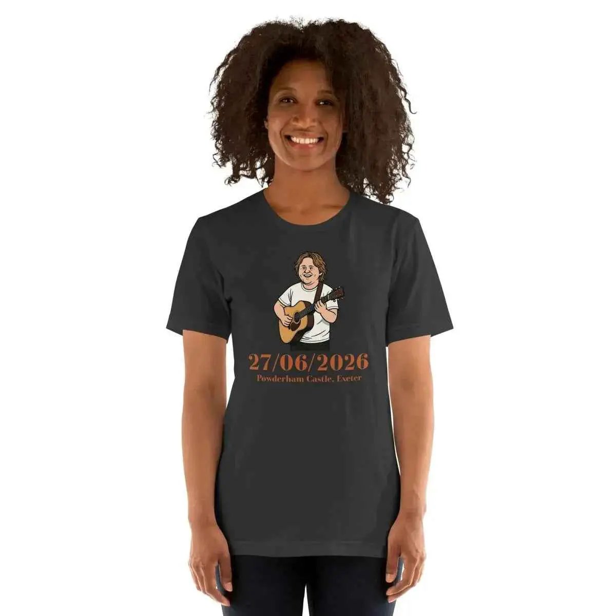 Unisex cotton tour T-shirt in charcoal gray with front performer graphic and date 27/06/2026
