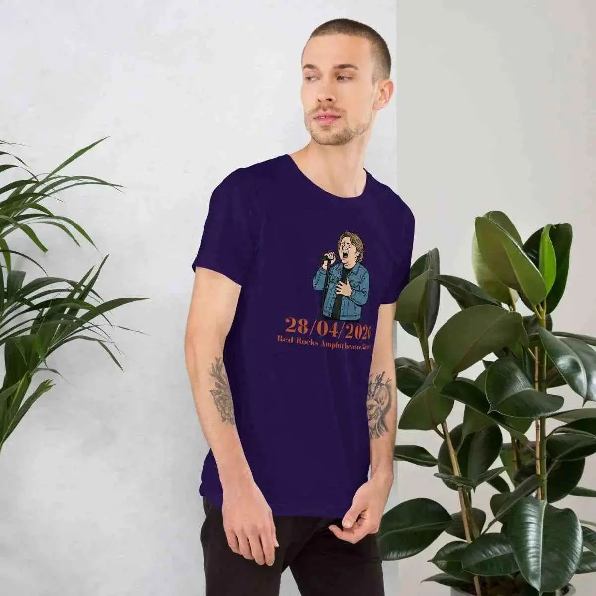 Unisex crew-neck short-sleeve t-shirt, navy, front graphic print centered on chest