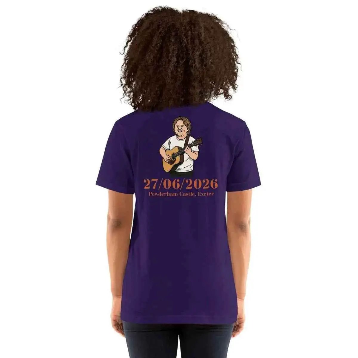Unisex cotton T-shirt in purple with back musician graphic and date