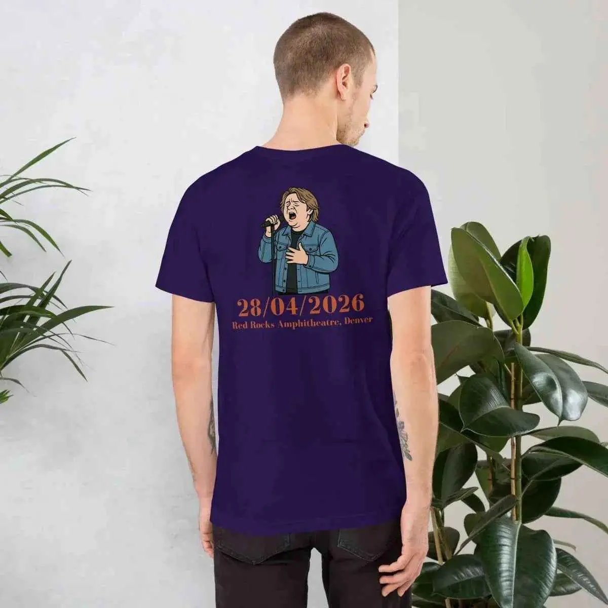 Unisex crew-neck short-sleeve t-shirt, navy, back graphic print with date text