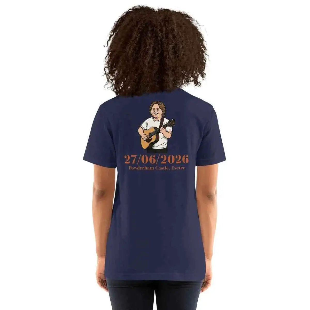 Unisex navy cotton T-shirt with back musician graphic and 27/06/2026 date