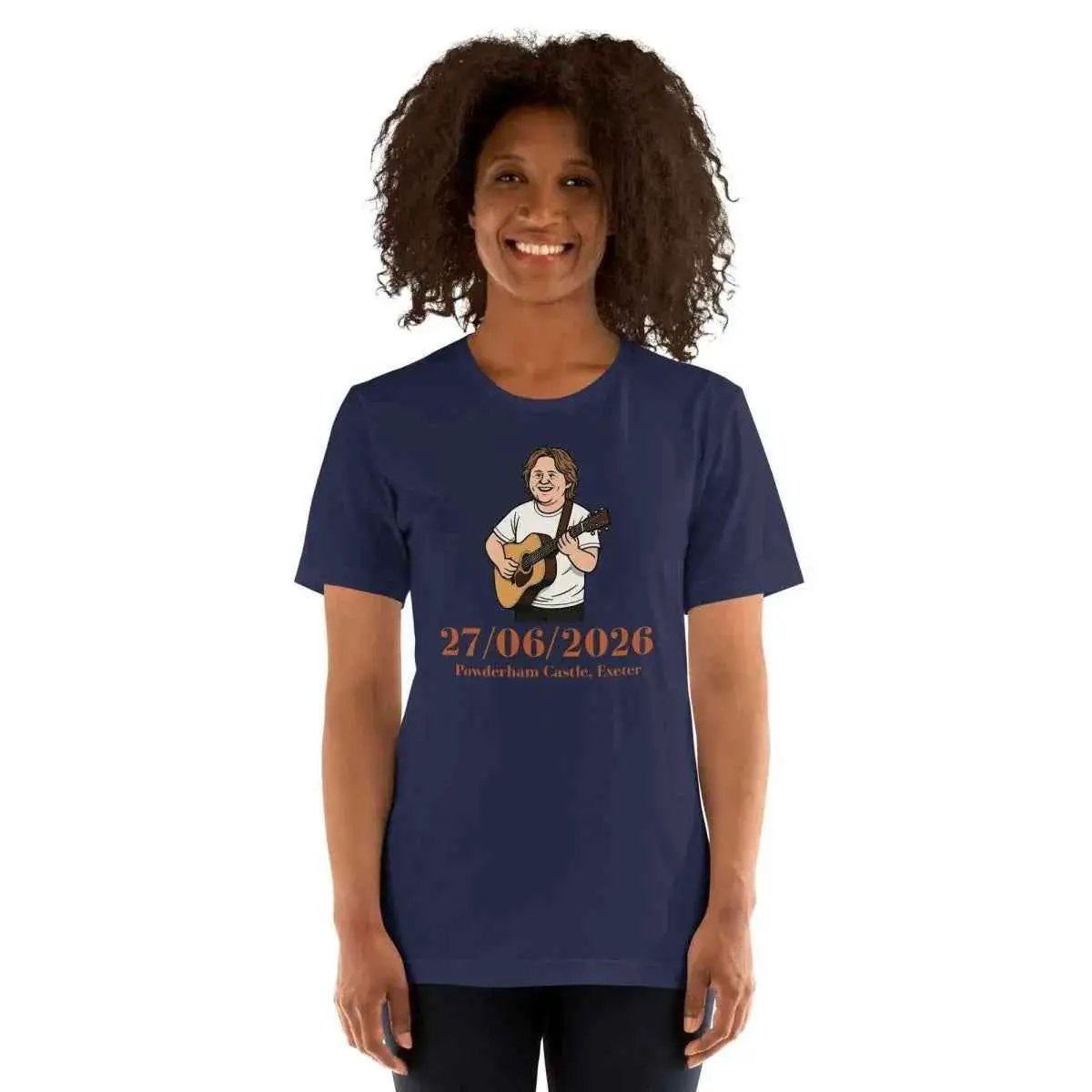 Unisex navy cotton T-shirt with front tour guitar graphic and date print