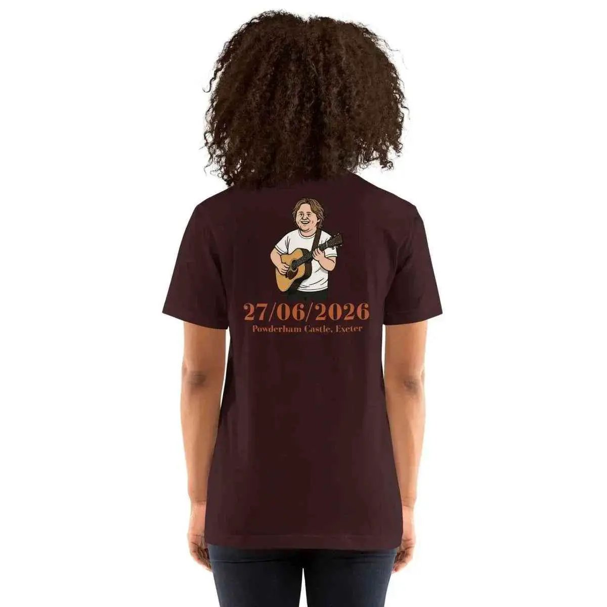 Unisex cotton T-shirt in burgundy with back musician graphic and date