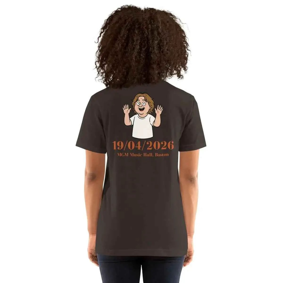 Unisex cotton T-shirt in dark gray with back cartoon graphic and date print '19/04/2026'