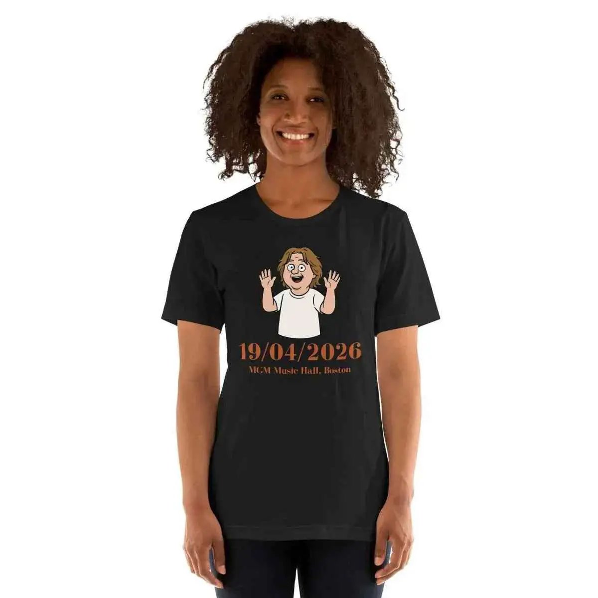 Unisex cotton T-shirt, black, front graphic with 19/04/2026 date and mascot
