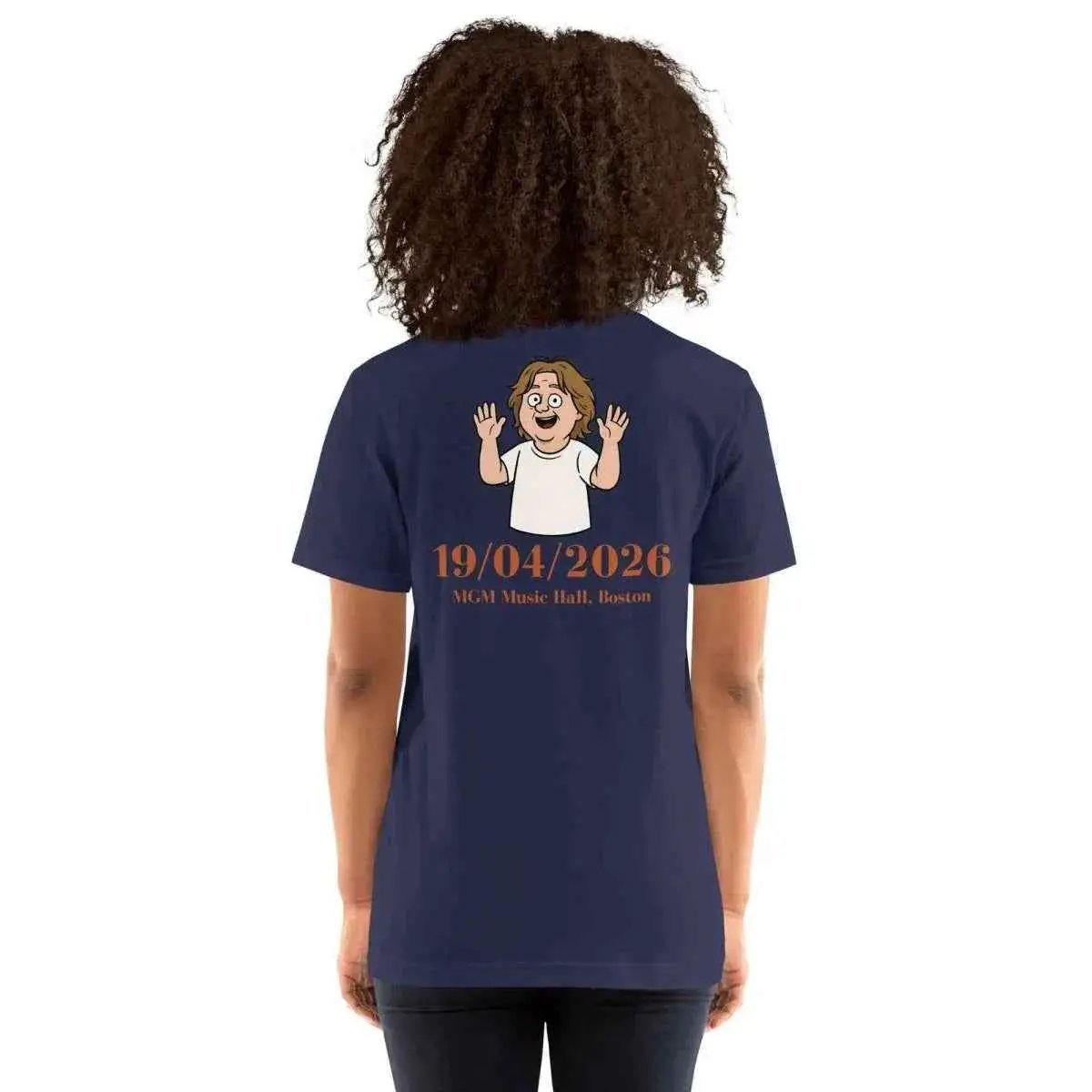Unisex cotton graphic T-shirt in navy blue with back character and date text print