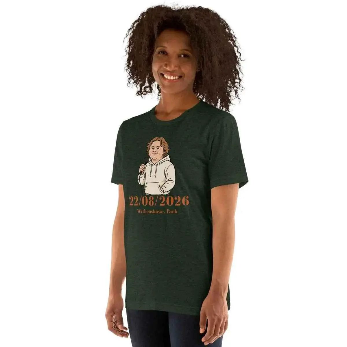 Unisex dark green graphic T-shirt with front date print and crew neck