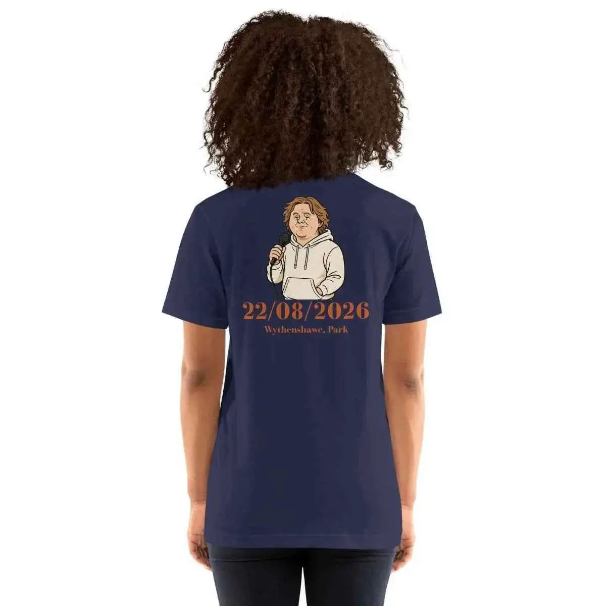 Unisex navy graphic T-shirt with back date print and short sleeves