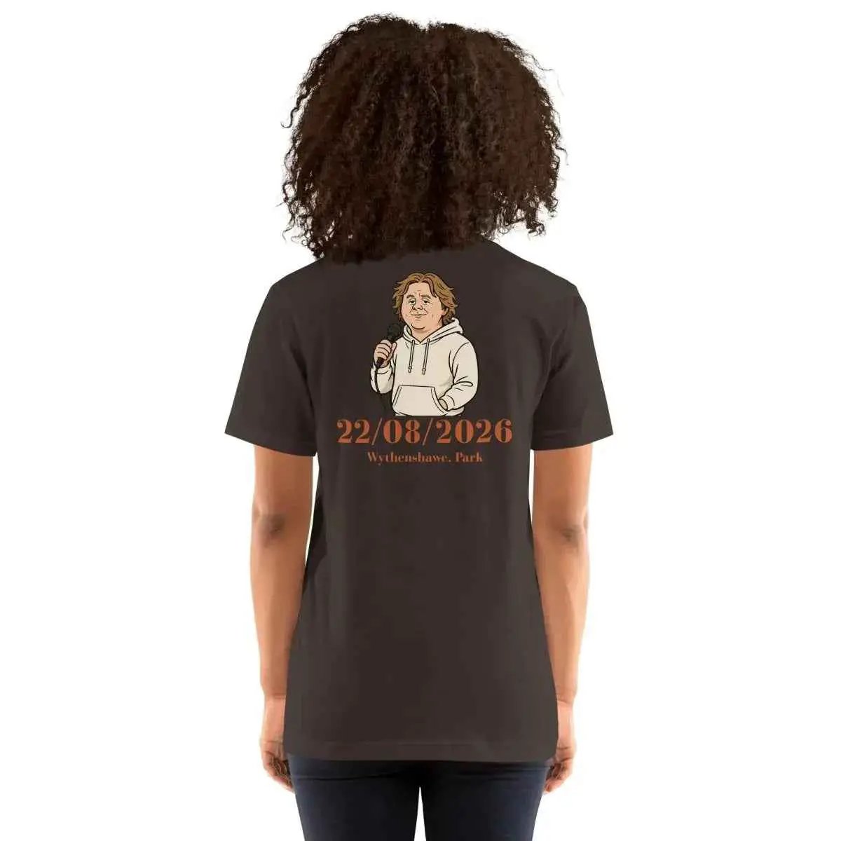 Unisex dark gray graphic T-shirt with back date print and illustrated singer icon