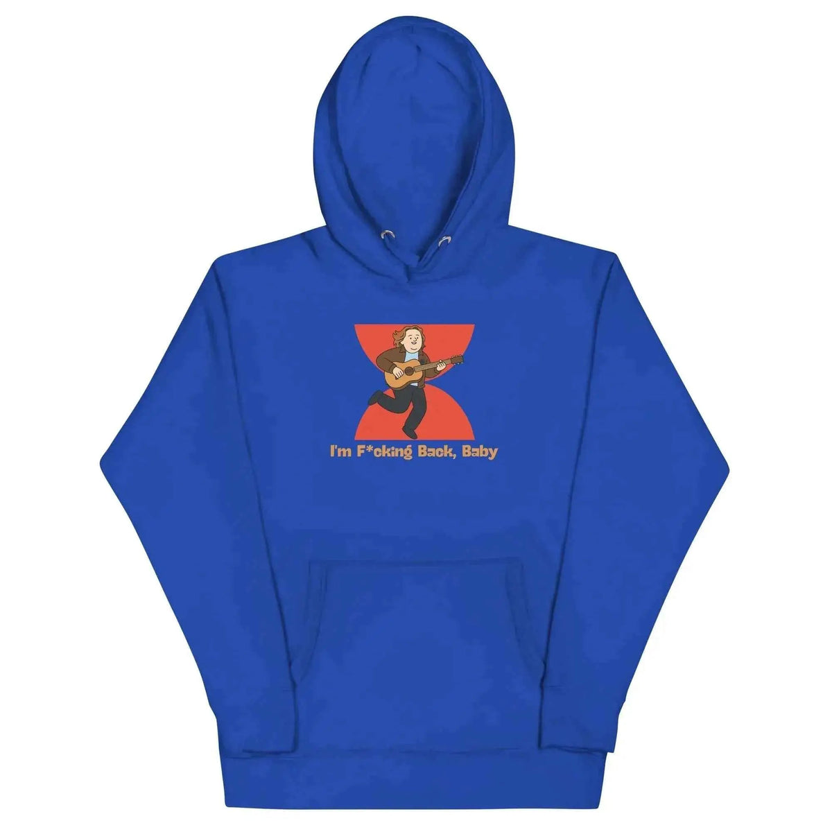 Royal blue unisex pullover hoodie with hood and back cartoon graphic