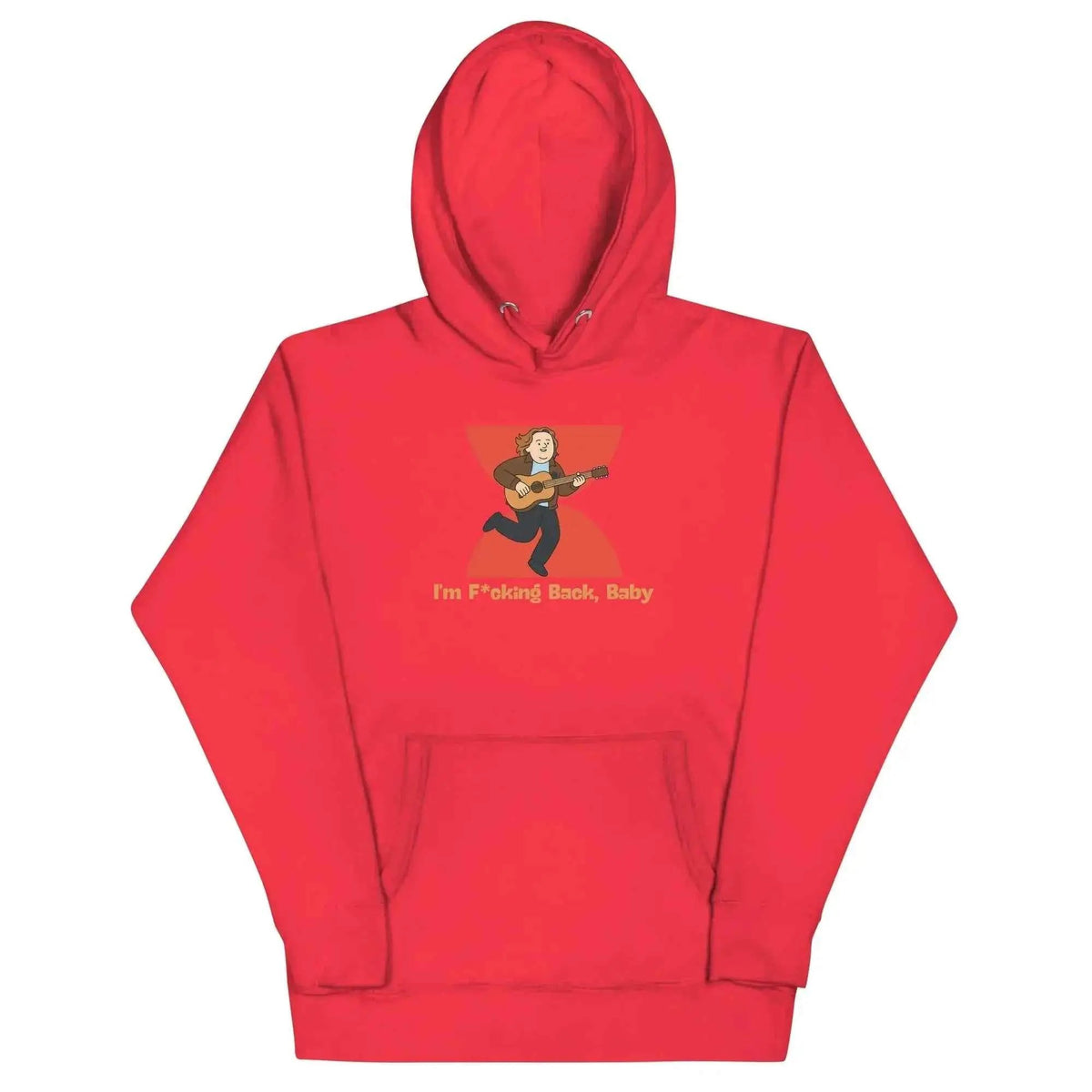 Red back graphic pullover hoodie with hood and kangaroo pocket